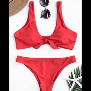 Red tie front Bikini